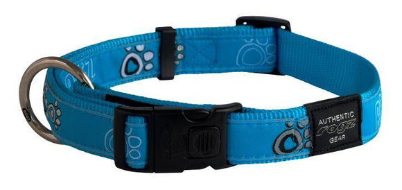 Rogz Fancy Dress Collar Turquoise Paws XL