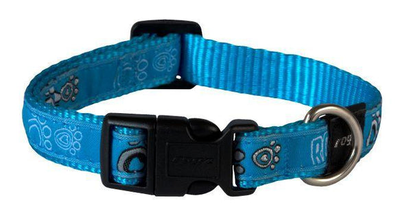 Rogz Fancy Dress Collar Turquoise Paws Med